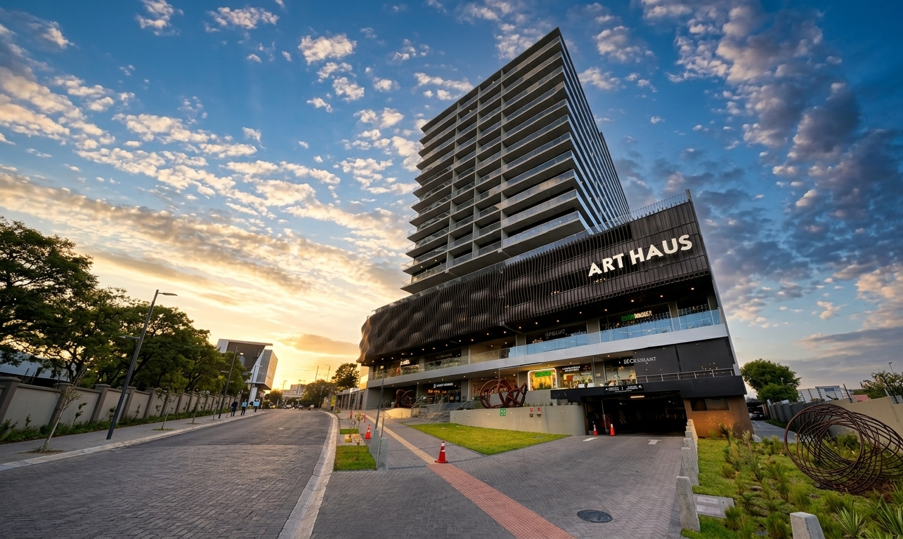 Art Haus Tower exterior at sunset in San Benito, San Salvador